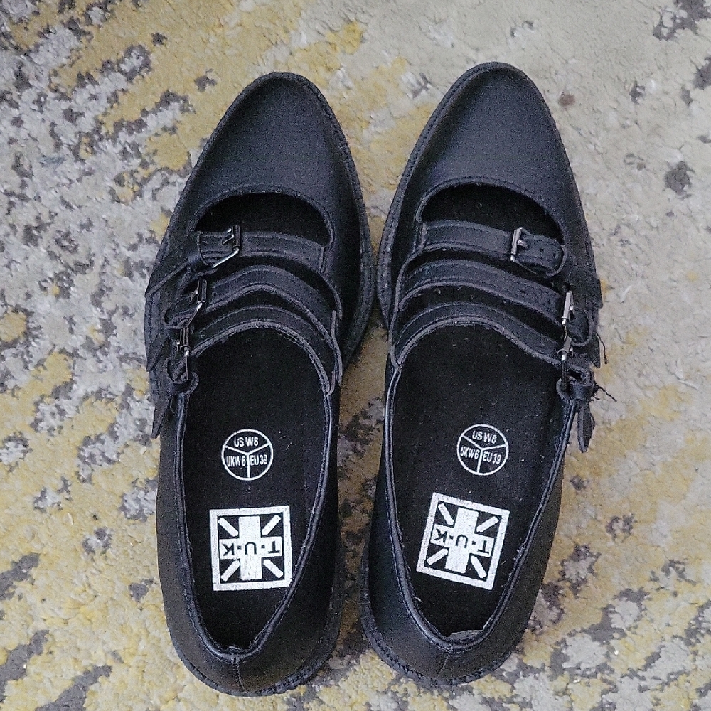 T.U.K Black Triple Strap Mary Janes